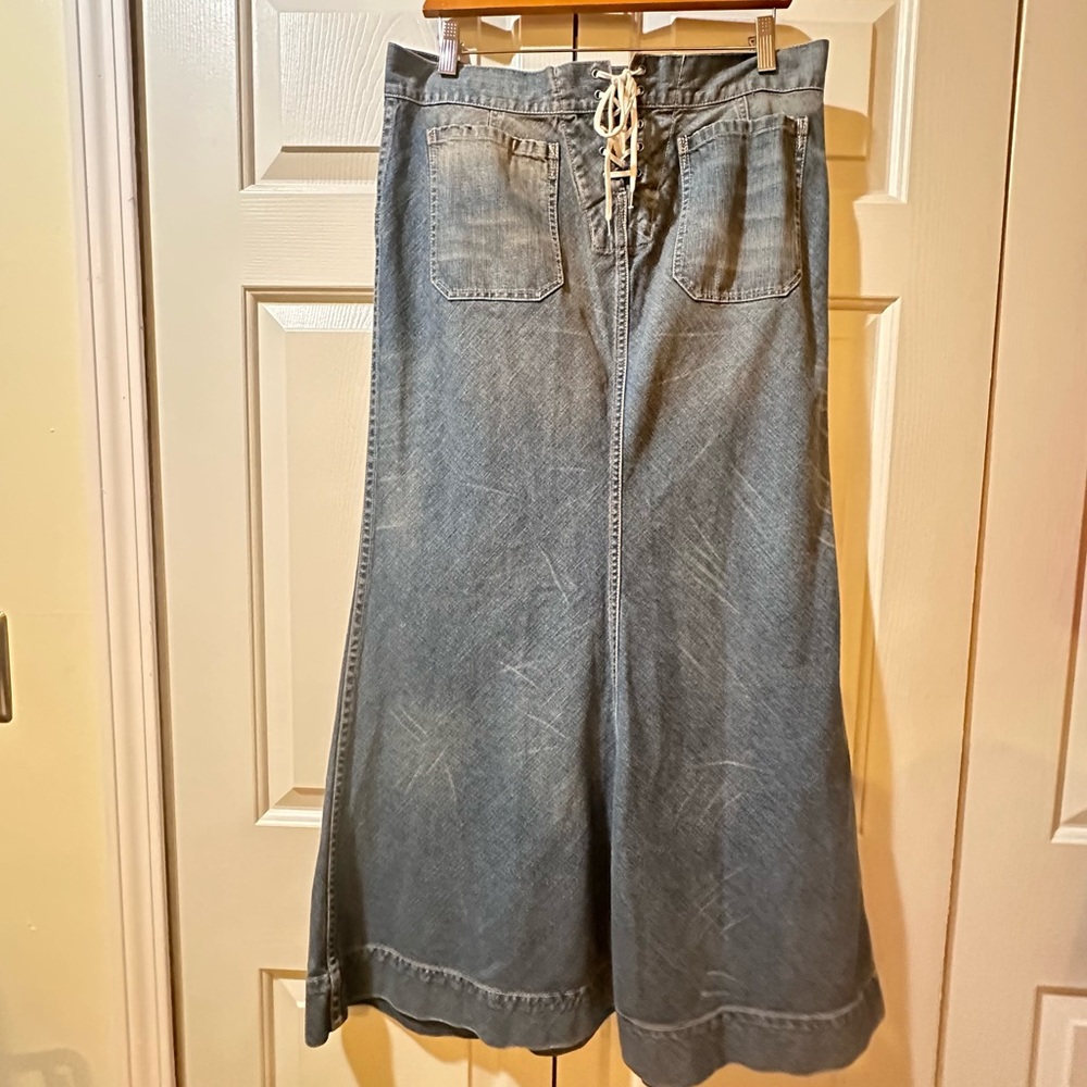 Rare Ralph Lauren Sailor Style Buttons Lace Up Tie Denim Cotton Skirt Size 12 - Picture 5 of 14